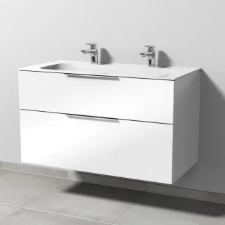 Sanipa 3way Keramik-Set Finion Keramik-Doppelwaschtisch und Unterbau mit 2 Auszügen, Weiß-Glanz UF40378