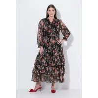 Ulla Popken Maxikleid Maxikleid Blüten Chiffon Stehkragen Langarm