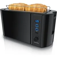 Arendo Toaster Edelstahl, Langschlitz, Display mit Restzeitanzeige, Krümelschublade, 2 lange Schlitze, für 4 Scheiben, 1500 W, Defrost Funktion, Wärmeisolierendes Gehäuse, mit Brötchenaufsatz