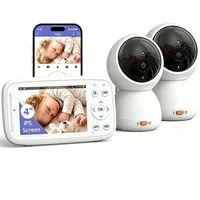 TWUFY Video-Babyphone 4 Zoll Video-Babyfon mit Kamera 360° WLAN Babyphone mit App, 5" WLAN Video Babyfone, Nachtsicht, Baby Kamera und APP, 2 Wage Audio, Bereich alarme, Temperatur, 500m hohe Reichweite, App (WLAN erforderlich) & LCD-Display-Steuerun
