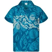 King Kameha Hawaiihemd Maori Chest Funky Hawaii-Hemd Herren Kurzarm Front-Tasche Unisex
