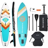 CITYSPORTS Inflatable SUP-Board aufblasbares Stand Up Paddle Board set bis 160/220 kg, Komplettset mit Paddel, Pumpe, Rucksack, Leash, Finnen & Kajak-Sitz