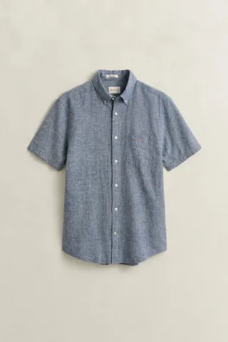 GANT - Kurzarm-Hemd aus Leinenmix vintage blue - Gr. - XXL