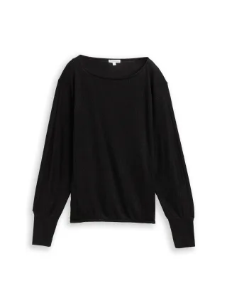 Tom Tailor - Loose Fit Langarmshirt mit Glitzer-Effekt deep black - Gr. - XXL
