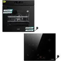 KB Elements Induktions Herd-Set Einbaubackofen 60 cm mit 4-Zonen Induktionskochfeld 60cm, mit 2-fach-Teleskopauszug, AQUA CLEAN, Backofen Full Touch mit 15 Funktionen, Schuko-Anschluss (EU-Stecker)