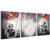 Novart Bild Wandbilder Set Banksy Style Collage - 3 Bilder Wohnzimmer Streetart, Collage, made in Germany