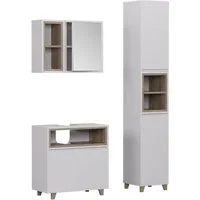 Vicco Badmöbel-Set Elnor, Weiß/Eiche, 3 Teile mit Hochschrank, (3-St., 3er Set)