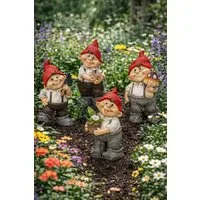 Geschenk-Himmel Gartenzwerg Gartenzwerge 4er Set süße GNOME Figuren mit roter Mütze Gartenzwerg