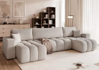 Wohnlandschaft Sofa mit Schlaffunktion ANABEL in Stoff Centaur Hellgrau