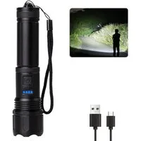 LQWELL LED Taschenlampe LED USB C Aufladbar, Extrem Helle Zoombares Taktische Taschenlampen (1-St., mit 5 Lichtmodi Einstellbare Helligkeit, Wasserdichte Flashlight), für Camping, Wandern, Outdoor, Notfäll