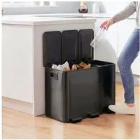 HOMCOM Mülltrennsystem Mülleimer Treteimer 3 Fächer inkl. Inneneimer, 61,9x36,6x43,2cm, Deodorant-Deckel, Edelstahl, Schwarz