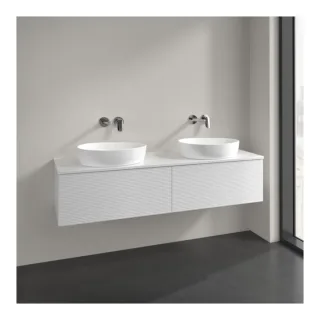 Villeroy und Boch Antao Waschtisch-Unterschrank L39150GF 160x36x50cm, Hahnlochbohrung, Waschbeckenplattenfarbe Lack, glossy white lacquer, mit Beleuchtung