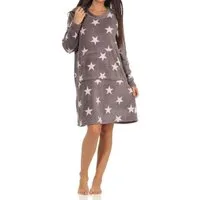 Normann Nachthemd Damen Nachthemd Hauskleid in Sterne Optik aus kuschel Coral Fleece