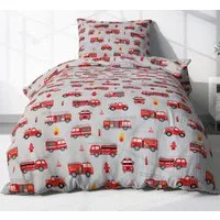 Heubergshop Kinderbettwäsche, Renforcé, 2 teilig, 135x200cm und 80x80cm - Feuerwehr 100% Baumwolle Kinder (EW-Feuerwehr)