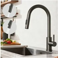 Duschparadies Küchenarmatur Wasserhahn Küche mit Hohem Bogen, Ausziehbar & 360° Schwenkbar Hochdruck Brause für Spüle und Spülbecken, Mischbatterie Edelstahl