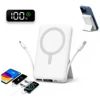 AIBISTAR 10000mAh Magnetisch MagSafe Powerbank mit 2 Kabel Klappständer LED Powerbank Magnet-Powerbank 10000 mAh, Magnetisches Wireless Charging,Kompatibel mit iPhone 12-17