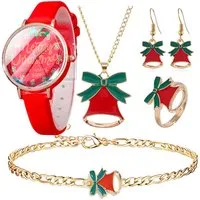 Luckice Weihnachtsmann 6pcs Weihnachtshalskette Set Ohrringe Armband Ring Halskette Quarzuhr (Weihnachten Schmuck Geschenke Set für Frauen Mädchen, Schmuck-Set für Damen mit Geschenkverpackung), Weihnachtsgeschenke, Neujahrsgeschenke, Party Geschenke