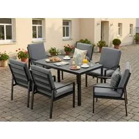 MeXo Gartenlounge-Set Lounge Gartenmöbelset Aluminium Wetterfest, (Garten Essgruppe für 6 Personen, 7-tlg., 6 Sessel, Esstisch 140x80x70 cm), 85 cm Rückenlehne, hoher Sitzkomfort