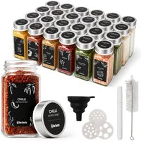 CLP Aufbewahrungsbox Gewürzgläser (Kombi Set), 24er Set je 120ml, mit Streueinsätzen und Etiketten
