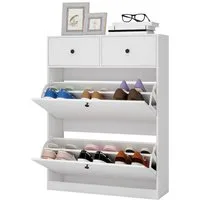 Puluomis Schuhschrank Schuhkipper mit 2 Schublade, 2 Klappen Schuhregal 24x80x106 cm (mit Kippschutz, weiß)
