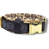 D by E Couture Hunde-Halsband "Golden Leopard III", reflektierend, gepolstert, verstellbar, 50mm breit, Handmade