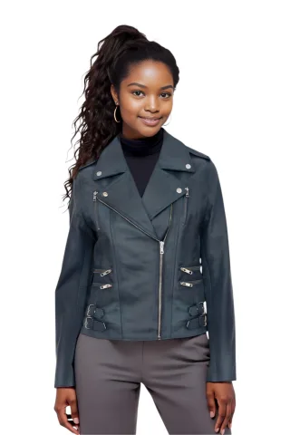 Damen Leder Blaugrün Brando Bikerjacke-Constantia