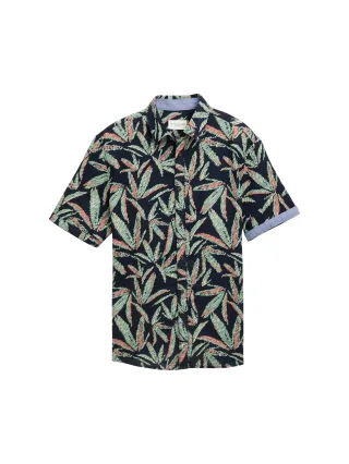 Tom Tailor - Comfort Fit Hemd mit Palmen-Print navy multi leaf design - Gr. - L