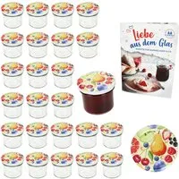 MamboCat Einmachglas 25er Set Sturzglas 125ml Einmachglas TO66 Comic-Obst Deckel, Glas