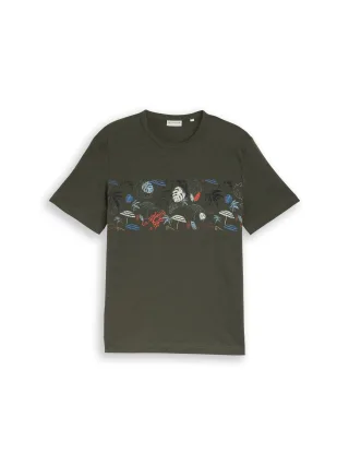 Tom Tailor - T-Shirt mit Print deep leaf green - Gr. - XXL