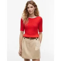 Tommy Hilfiger Kurzarmpullover FINE GG CABLE BOAT NK S/S Baumwolle, mit Zopfstrickmuster