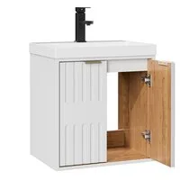 UEV Waschtisch klein Waschbecken mit Unterschrank set Badmöbel Gäste-WC hängend 49cm (Waschplatz ausreichend Stauraum,Badmobel Set fur Badezimmer, Unterschrank mit Harzbecken Wasserhahn Pop-up-Ablassventil)