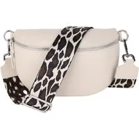 MIRROSI Bauchtasche Damen, Echtleder, Made in Italy, Umhängetasche, Brusttasche, (Schultertasche für jeden Anlass (1 Tasche & 2 Gurte), Crossbody Bag, Beige, gemusterten& verstellbaren Schulterriemen