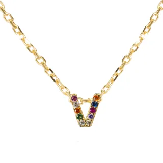 Luxenter Halskette aus 925er Sterlingsilber mit mehrfarbigen Zirkonias in 18K Gelbgold - Alphabet