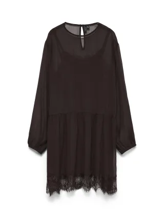 VERO MODA - VMLALIE LS LACE SHORT DRESS WVN Chocolate Torte - Gr. - M