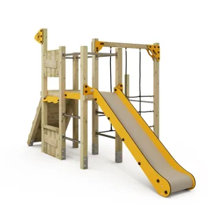 Profi Klettergerüst PRO MAGIC Hit für den Spielplatz - Spielturm mit Rutsche, Kletternetz & Reckstange - Langlebig für Kindergärten - 9x9cm - Wickey