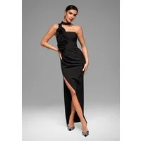 OMBRE Abendkleid Damen Abendkleid elegant mit asymmetrischem Ausschnitt Schwarz S (kein Set, 1-tlg)