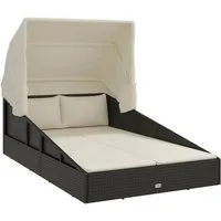 vidaXL Gartenliege Sonnenliege mit Faltdach Schwarz 200x114x128 cm Poly Rattan