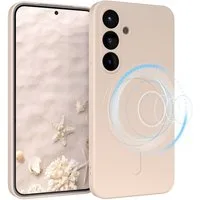 EAZY CASE Handyhülle für Samsung Galaxy S25 Hülle Silikon 6,2 Zoll, Schutzcase mit MagSafe Slimcover Silikonschutzhülle elastisch Taupe