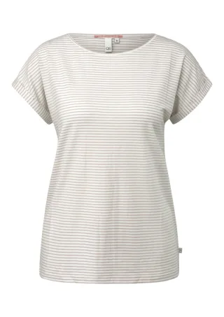Q/S designed by - T-Shirt mit U-Boot-Ausschnitt und Allover-Muster weiß/braun - Gr. - XL