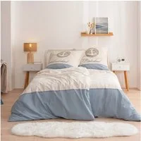 MTOnlinehandel Bettwäsche Küstenkind Anker, 100% Baumwolle, ideal als Partnerbettwäsche, Renforcé, 4 teilig, maritime Anker Bettwäsche