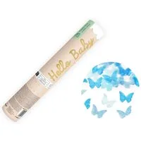 partydeco Konfetti, Konfettikanone Babygeschlecht Junge Schmetterlingskonfetti 20cm Blau