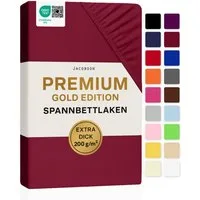 Jacobson Spannbettlaken PREMIUM 200 g/m² Jersey aus 97% Baumwolle & 3% Elasthan, Extra dichtes Bettlaken mit maximalem Halt