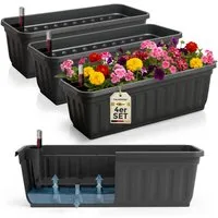 Hausfelder Blumenkasten Balkonkasten mit Wasserstandsanzeiger, Pflanzkasten 4er Set, 60cm (4er Set, 4 St., Jedes Set enthält: Füllstandsanzeiger, Boden, Pflanzkasten), Blumenkästen UV- und witterungsbeständig für innen und außen, matt