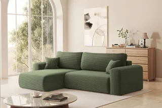 Ecksofa Schlafsofa FLORA Stoff Poso Hellgrün Ottomane Links