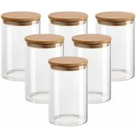 gouveo Vorratsglas aus Borosilikatglas rund mit Bambus-Deckel - Aufbewahrungsgläser, (6-tlg., 500 ml)