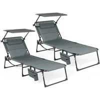 HOMECALL Gartenliege Sonnenliege mit Gesichtsöffnung und Sonnendach, klappbarer Liegestuhl, bis180 kg 200x70cm 4-Fach verstellbare Rückenlehne, 2 St., für Garten, Strand und Camping