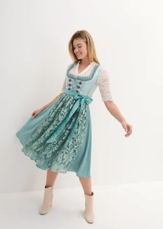 bonprix Dirndl mit Pailletten Schürze (2-tlg.Set), blau, Gr.38, Glänzendes Dirndl mit Pailletten-Schürze und Schnürung