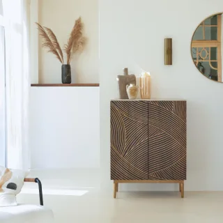 Anrichte aus massivem Mangoholz und Terrazzo Bilal 80 cm