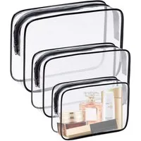 Blusmart Kulturbeutel 3er Set Transparente Make-up-Taschen (PVC Wasserdichte Kosmetiktaschen, 3-tlg., Leicht tragbar), Frauen Kulturbeutel Reise Aufbewahrungstasche Mit Reißverschluss