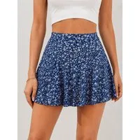 Elegant Love Sommerrock High-Waist Minirock geblümt – Ausgestellter A-Linien-Rock Damen Skaterrock mit Streublumen – Schwingender Freizeitrock